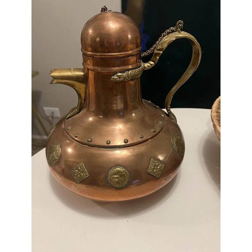 Vtg Middle East Copper / Brass Tea Pot Mystic Brass Creatures Approx 11" height - Picture 11 of 15